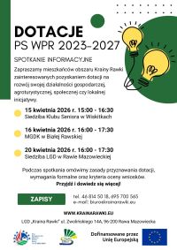 Plakat spotkania informacyjne Dotacje PS WPR