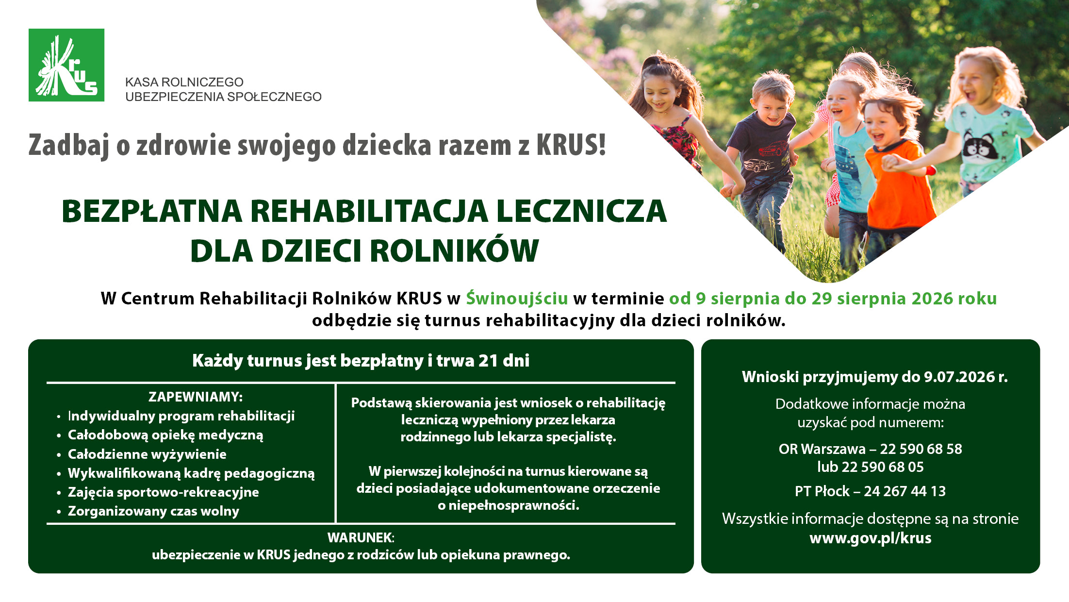 BEZPŁATNA REHABILITACJA LECZNICZA DLA DZIECI ROLNIKÓW